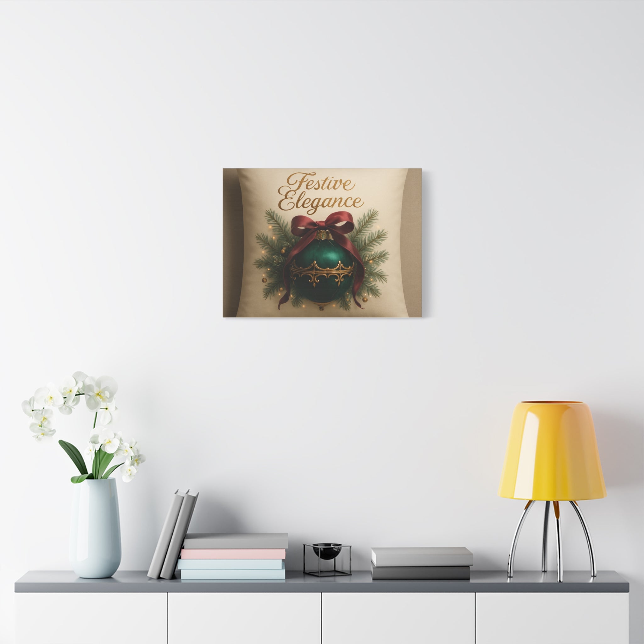 Festive Elegance Christmas Canvas Wall Art — Green Ornament Holiday Decor