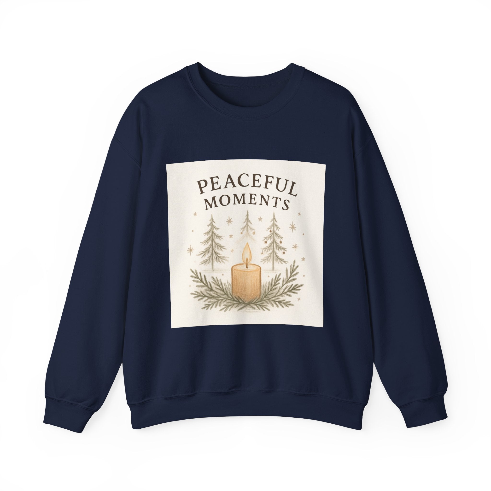 Peaceful Moments Candle Sweatshirt — Cozy Holiday Forest Crewneck