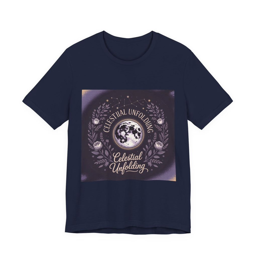 Celestial Unfolding Graphic Tee — Moon & Floral Astrology Shirt