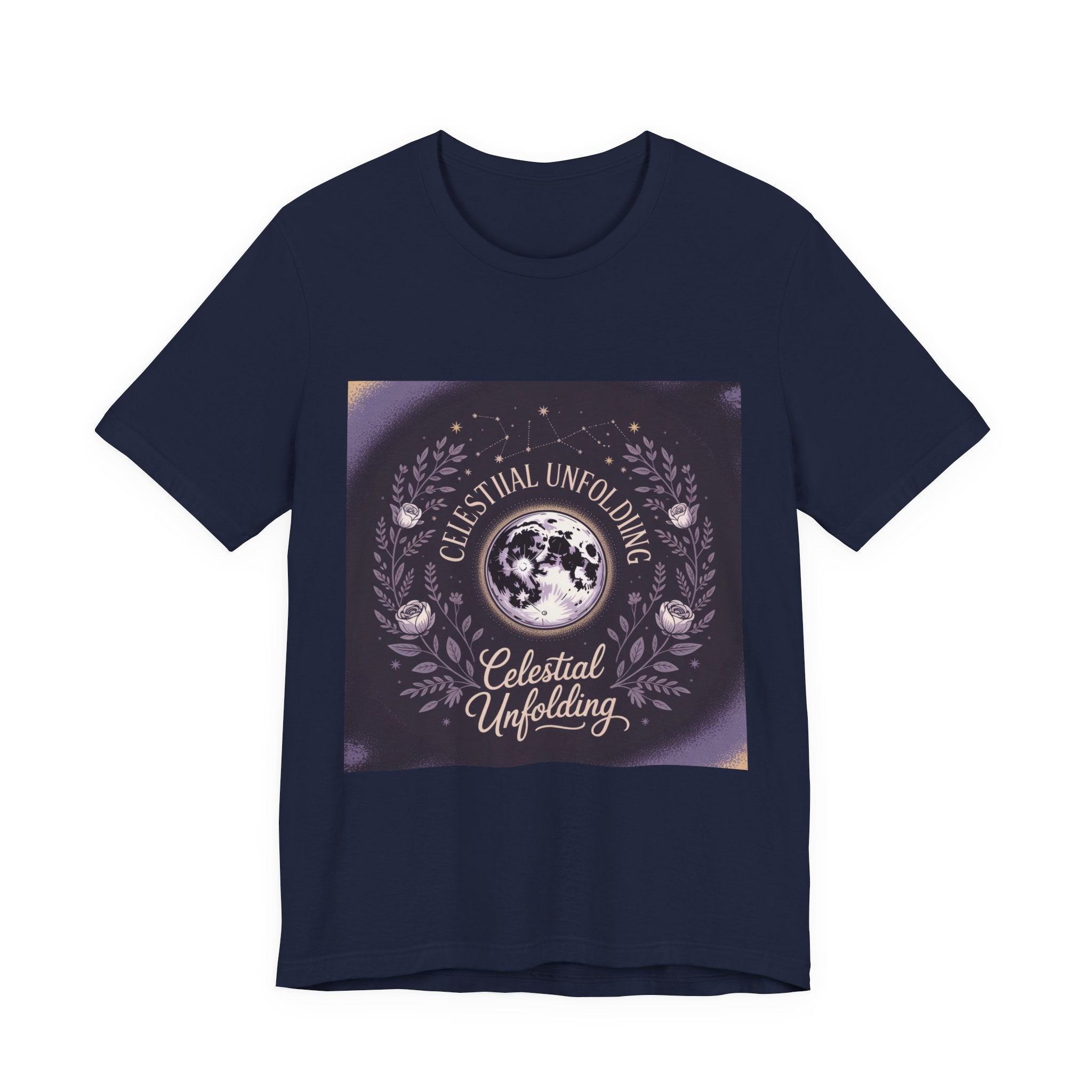 Celestial Unfolding Graphic Tee — Moon & Floral Astrology Shirt