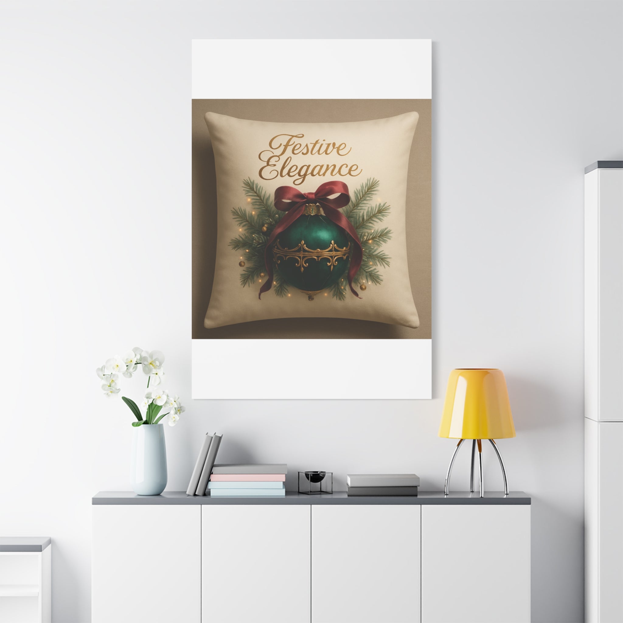 Festive Elegance Christmas Canvas Wall Art — Green Ornament Holiday Decor