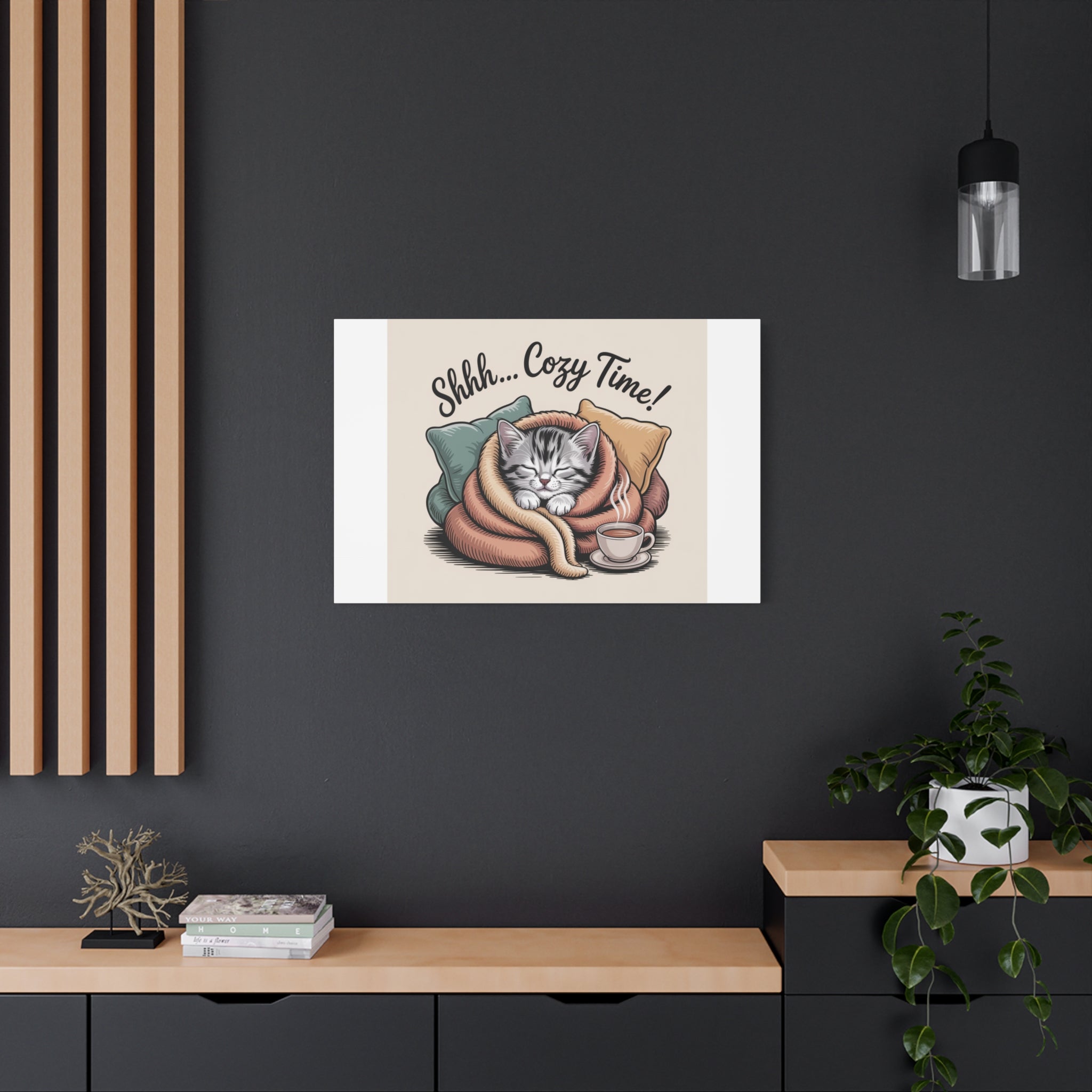 Cozy Cat Canvas Print — "Shhh... Cozy Time!" Matte Stretched Wall Art