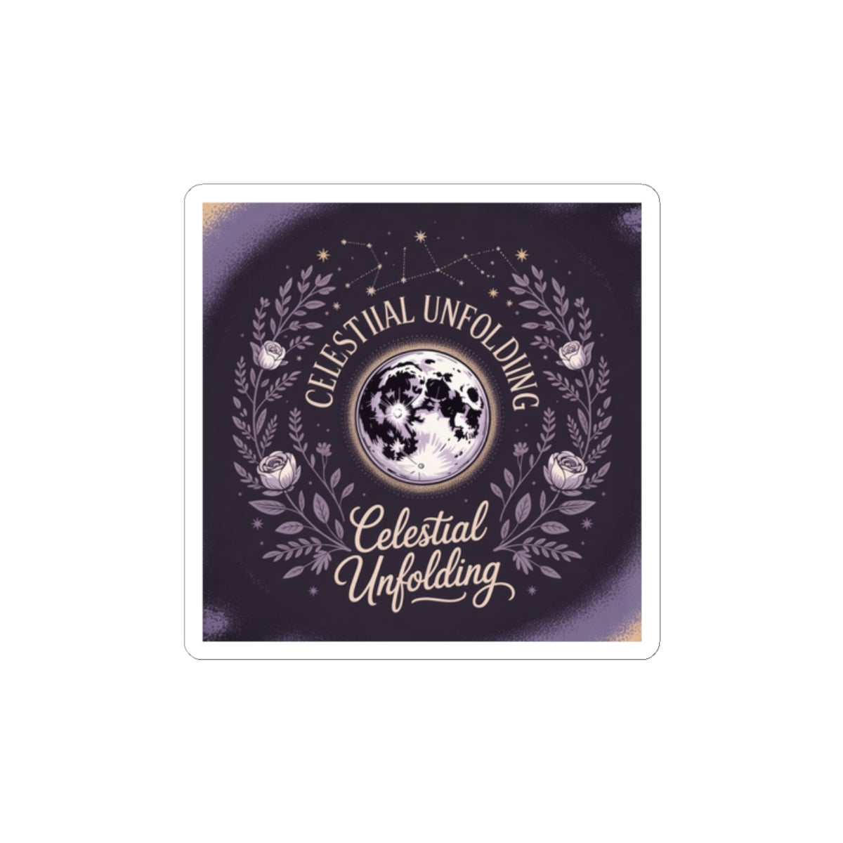 Celestial Unfolding Moon Sticker — Mystical Floral Laptop Decal