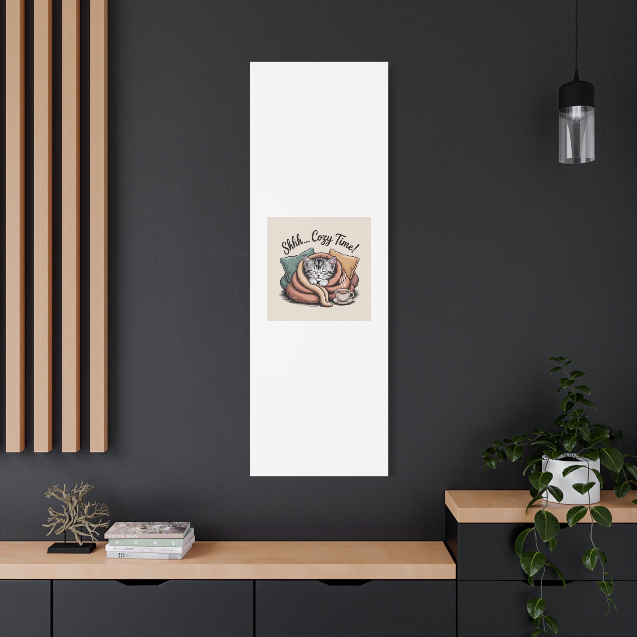 Cozy Cat Canvas Print — "Shhh... Cozy Time!" Matte Stretched Wall Art