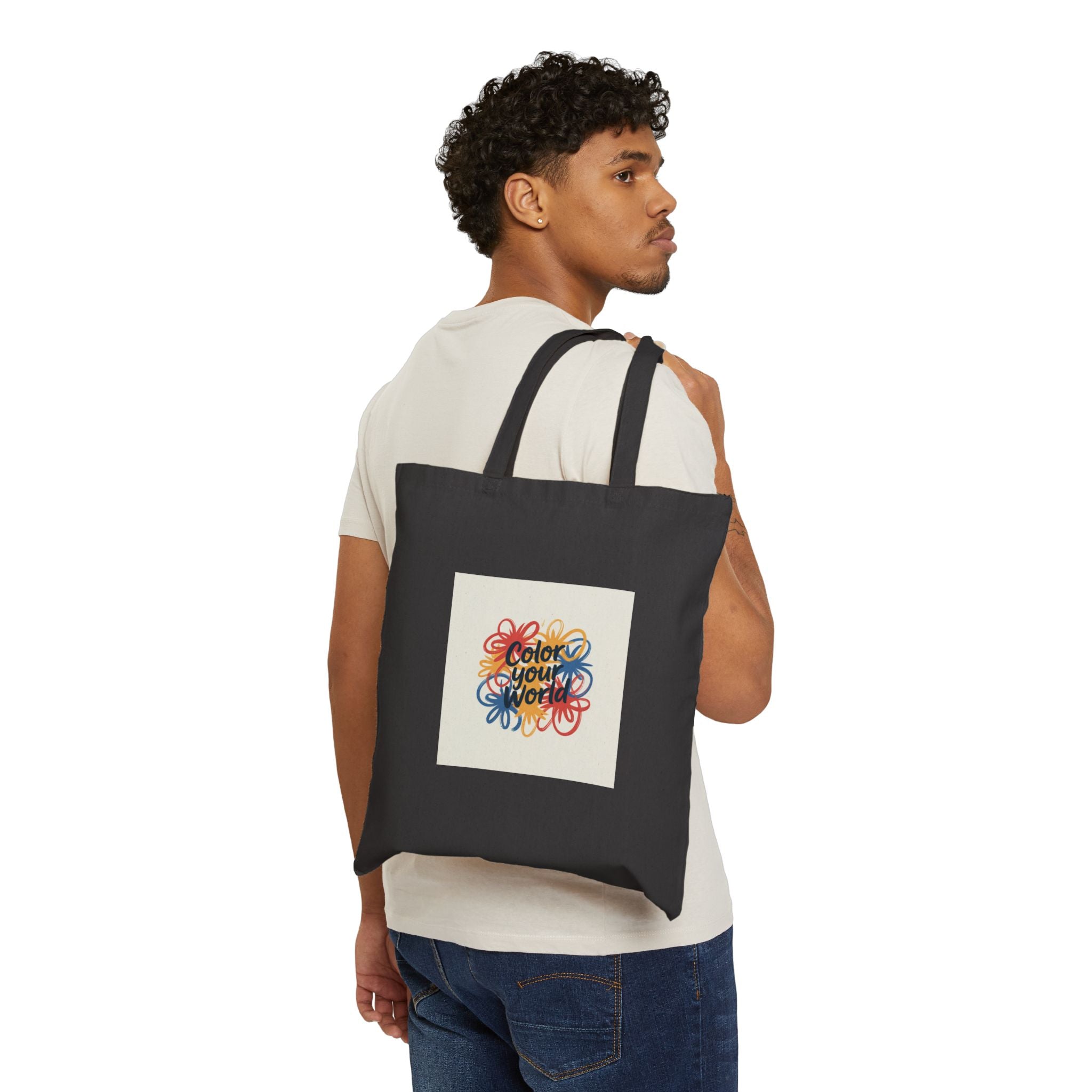Canvas Tote Bag — “Color Your World” Retro Rainbow Art Tote