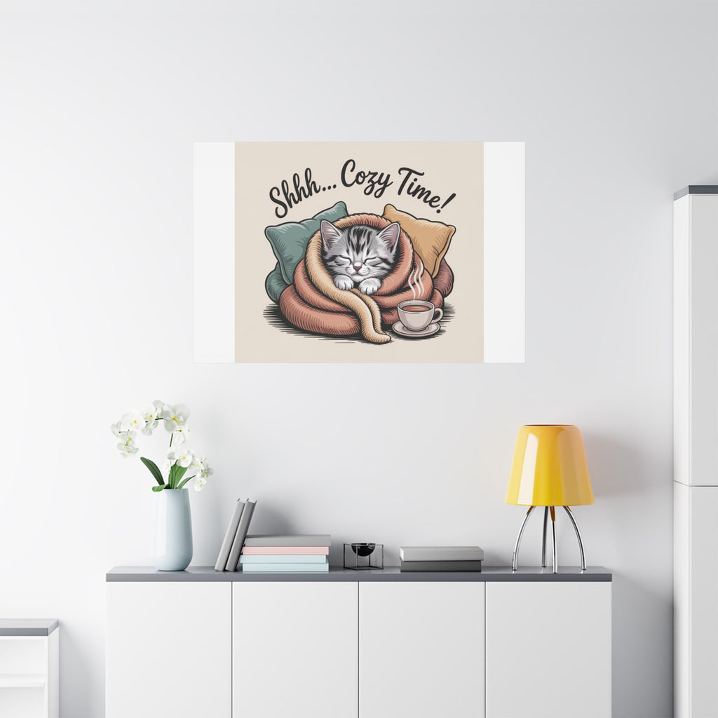Cozy Cat Canvas Print — "Shhh... Cozy Time!" Matte Stretched Wall Art