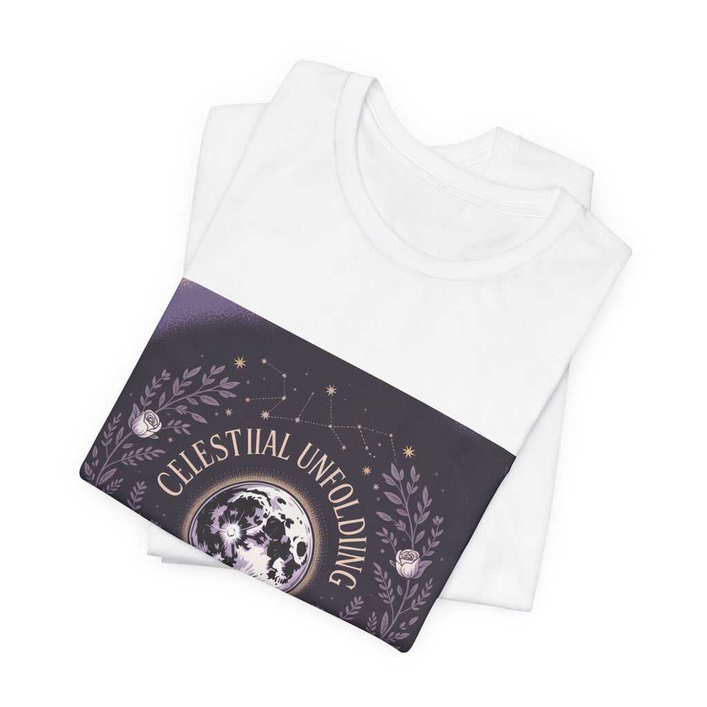 Celestial Unfolding Graphic Tee — Moon & Floral Astrology Shirt