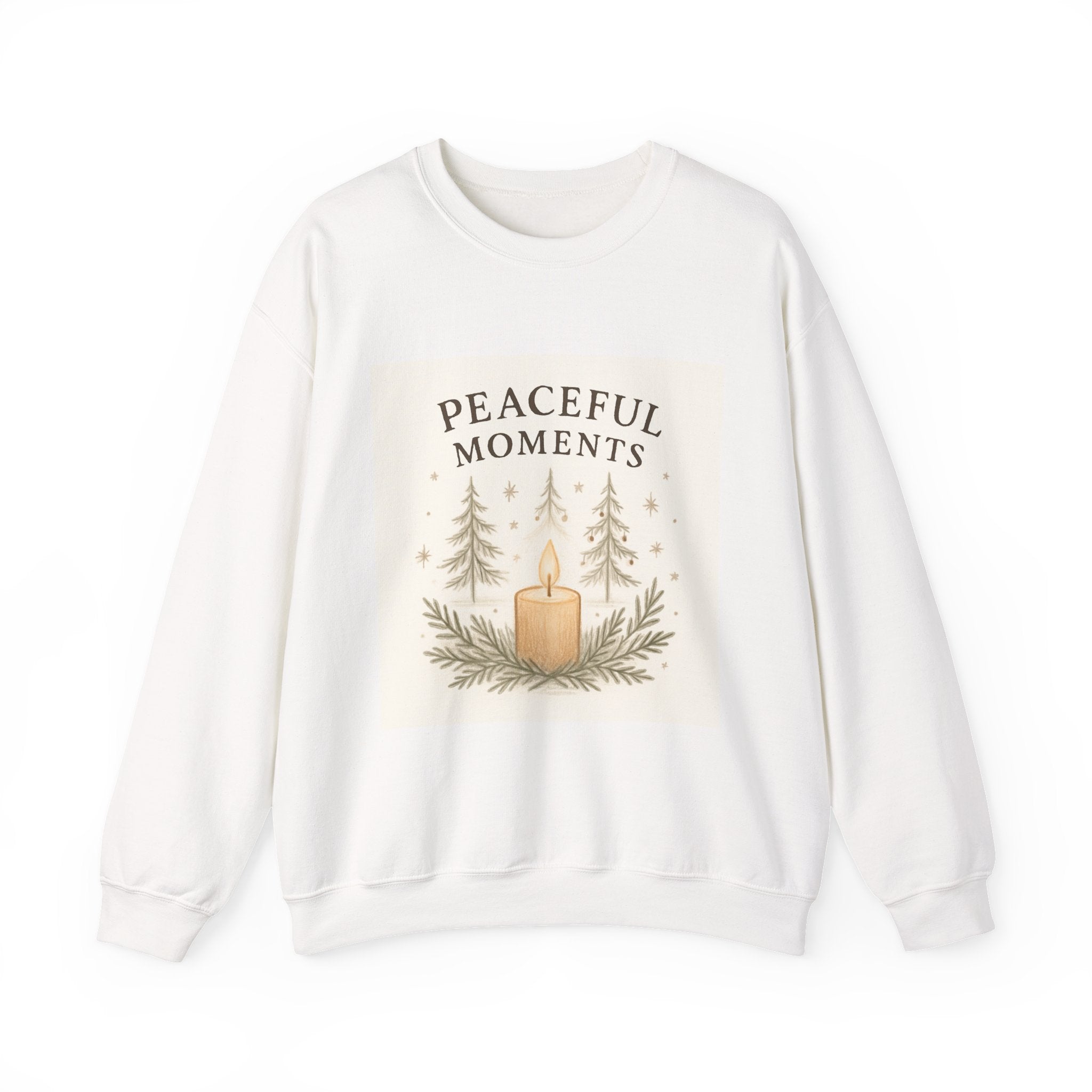 Peaceful Moments Candle Sweatshirt — Cozy Holiday Forest Crewneck