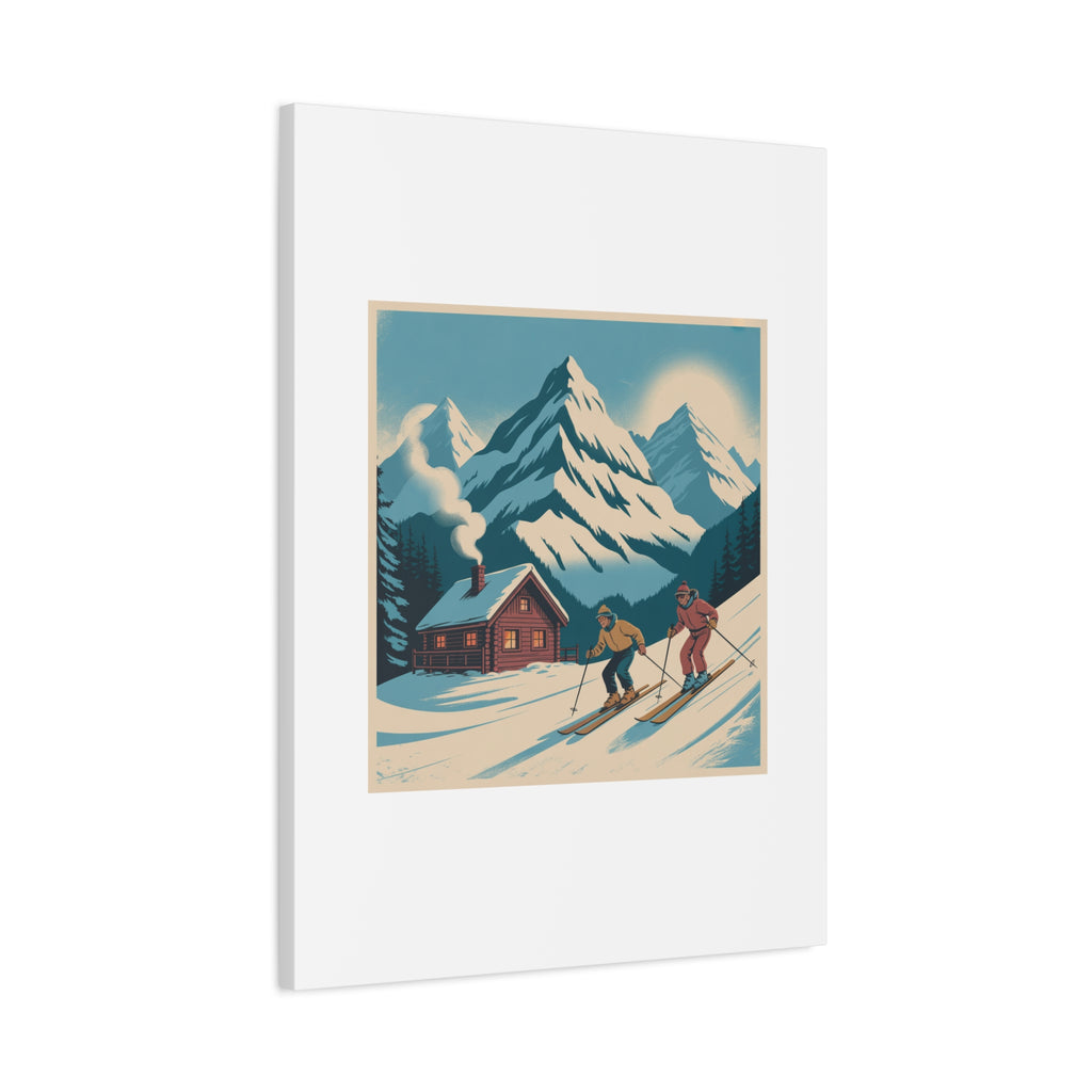Retro Ski Mountain Canvas Print — Vintage Winter Cabin Art