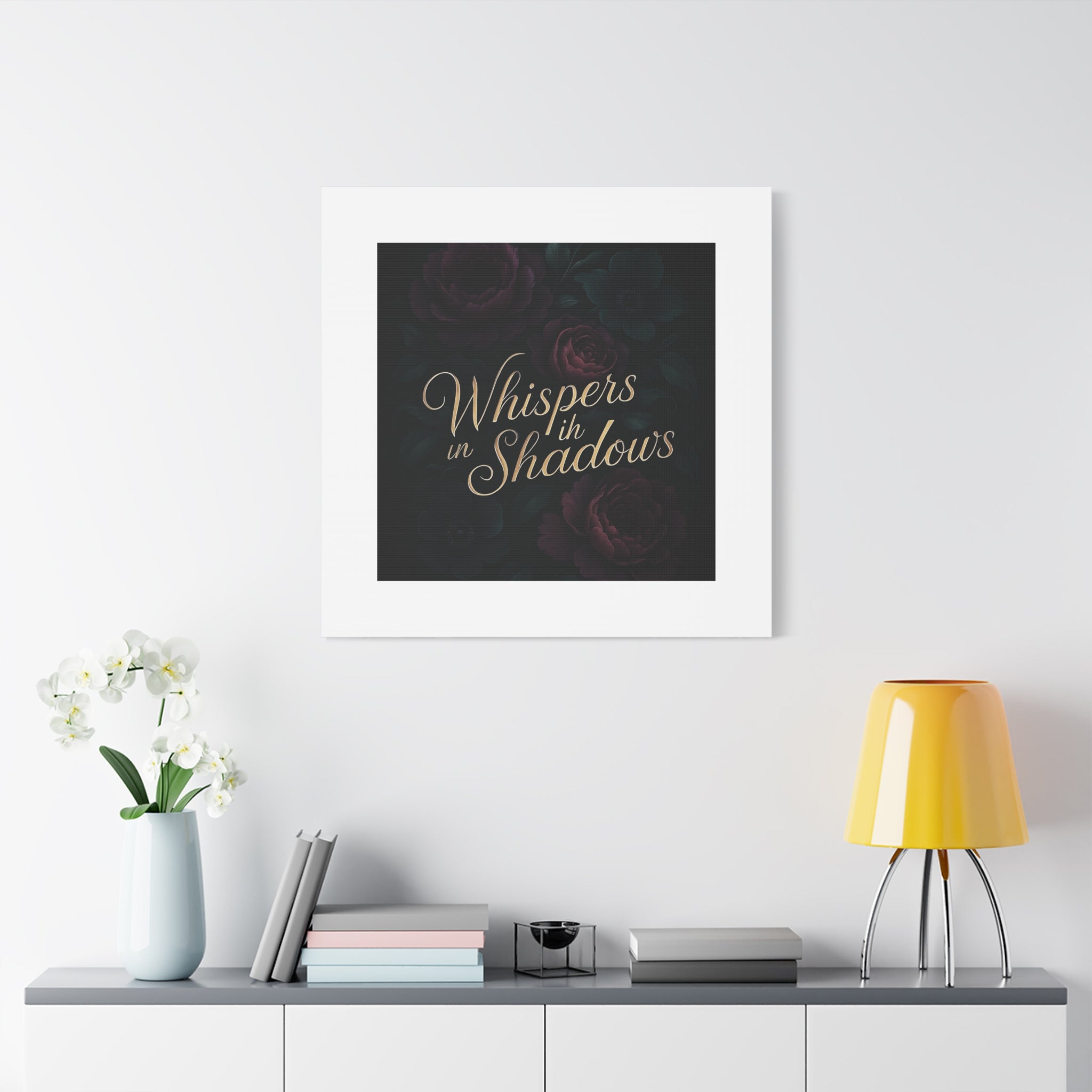 Canvas Wall Art — “Whispers in Shadows” Dark Floral Typographic Print
