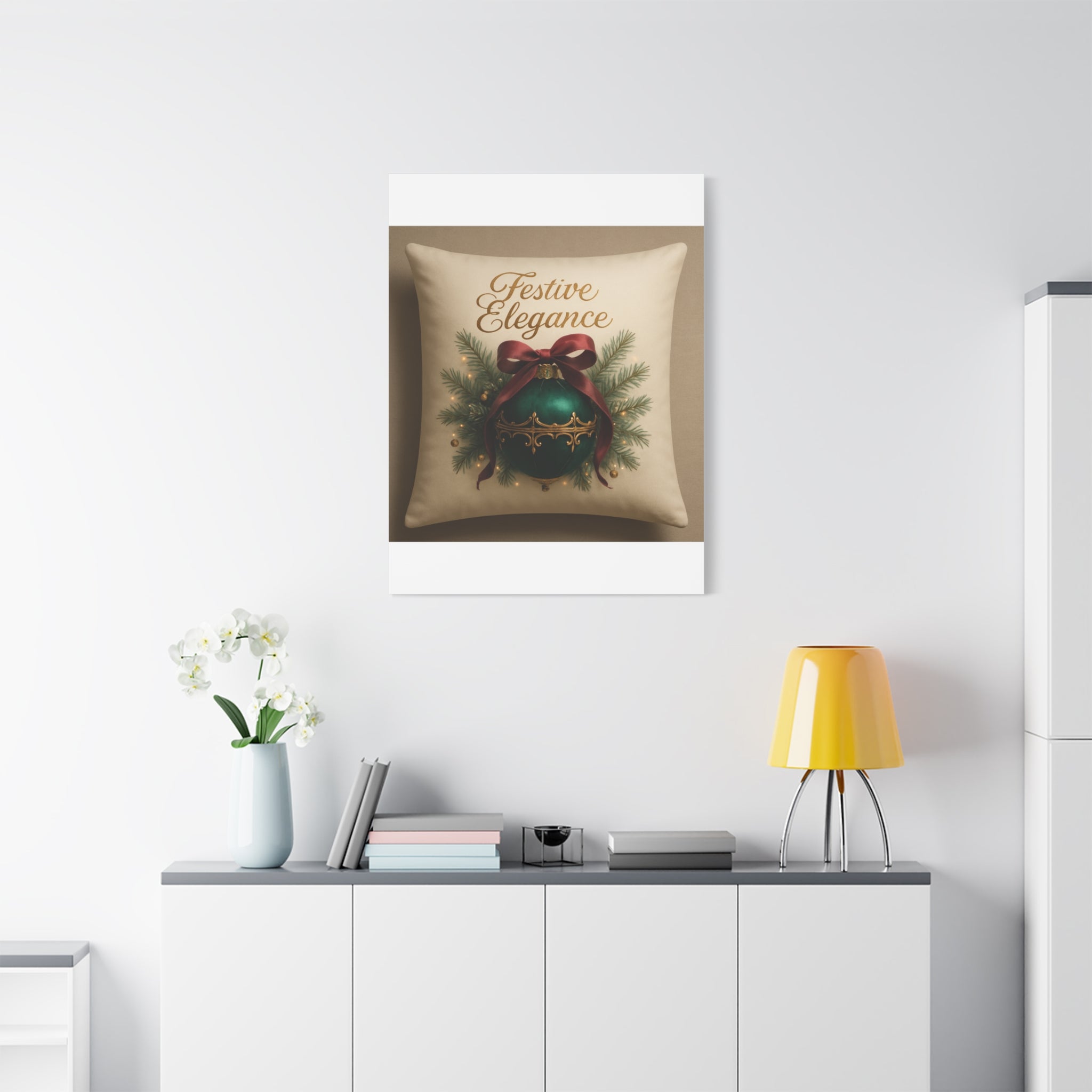 Festive Elegance Christmas Canvas Wall Art — Green Ornament Holiday Decor