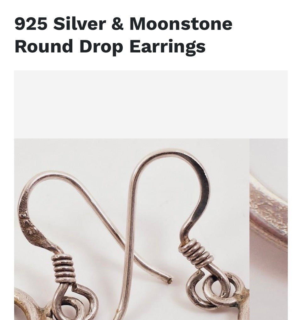 Sterling silver & natural moon stone hook earrings
