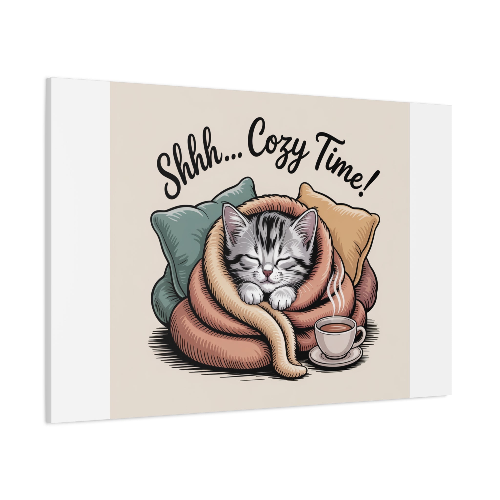 Cozy Cat Canvas Print — "Shhh... Cozy Time!" Matte Stretched Wall Art