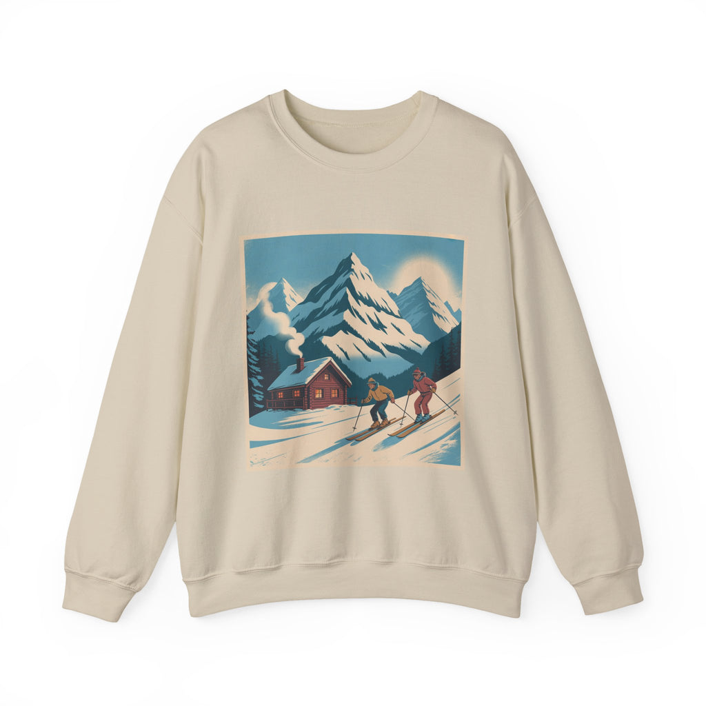 Crewneck Sweatshirt - Retro Ski Mountain Cabin Graphic