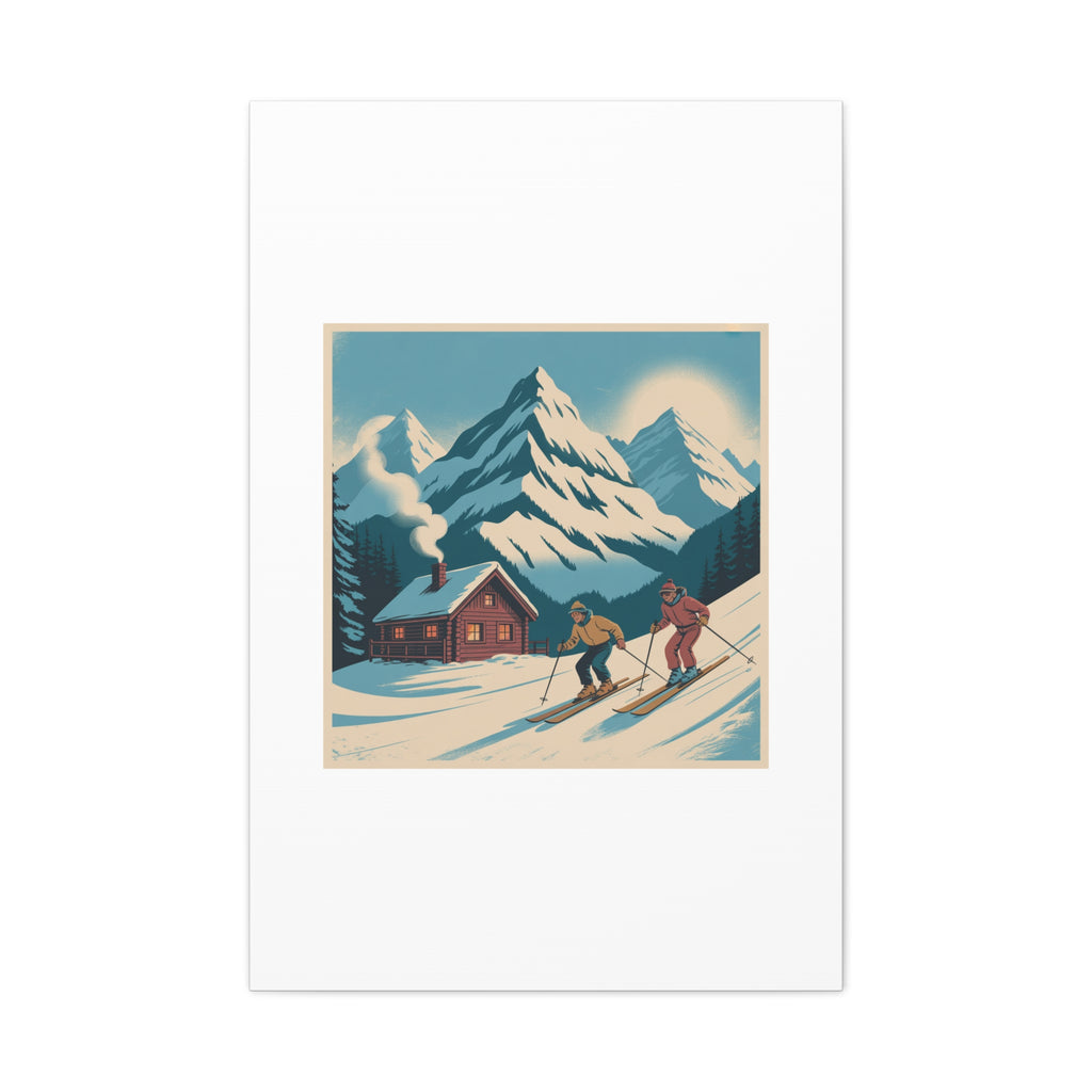 Retro Ski Mountain Canvas Print — Vintage Winter Cabin Art