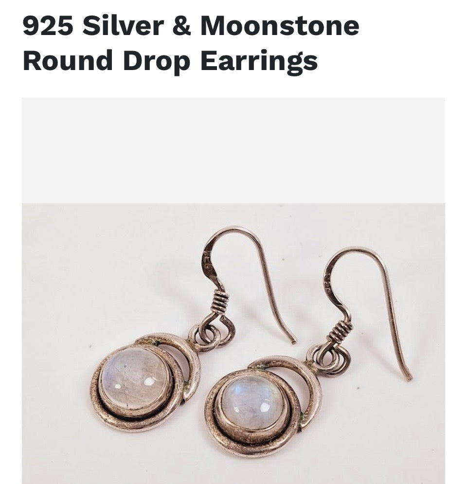 Sterling silver & natural moon stone hook earrings