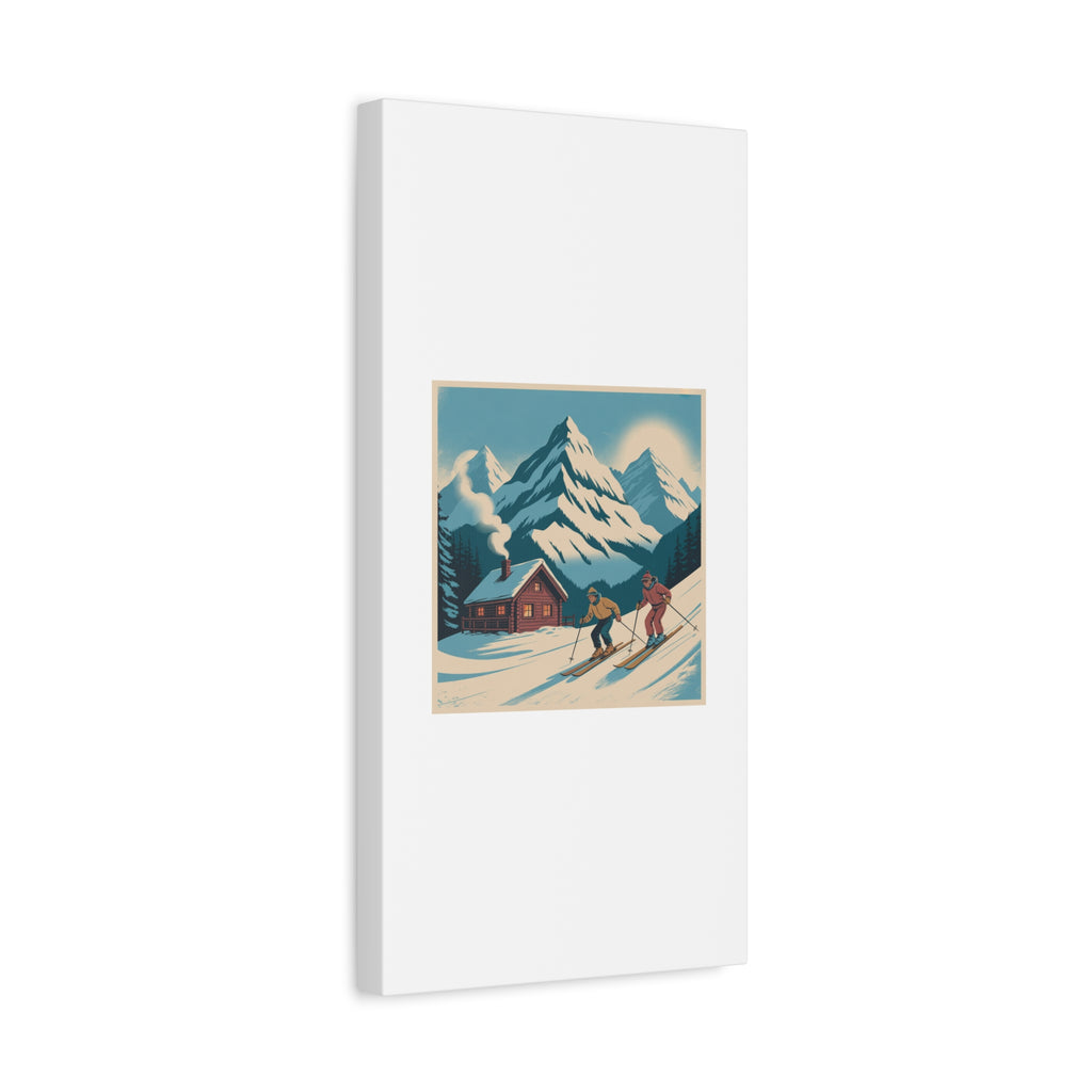 Retro Ski Mountain Canvas Print — Vintage Winter Cabin Art