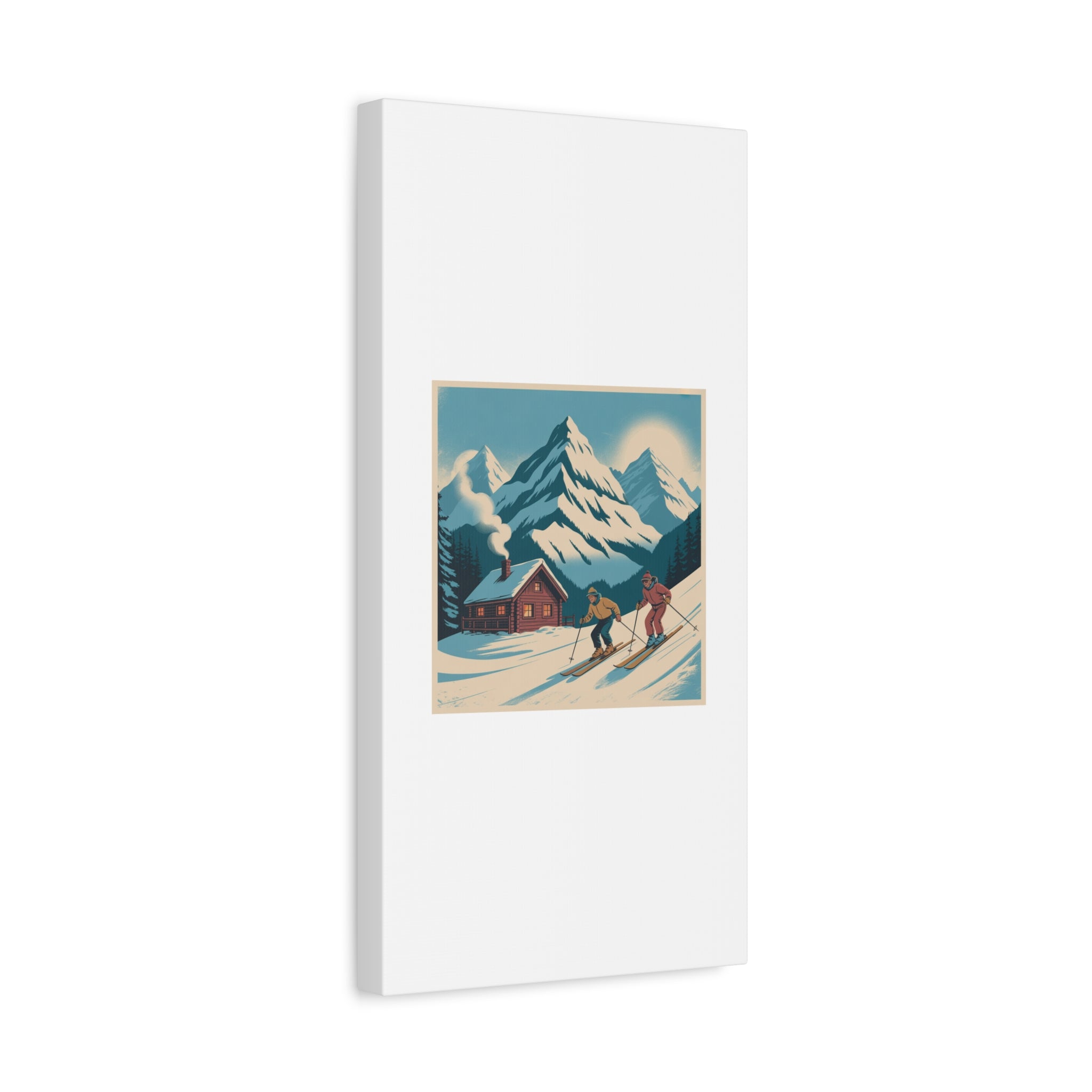 Retro Ski Mountain Canvas Print — Vintage Winter Cabin Art