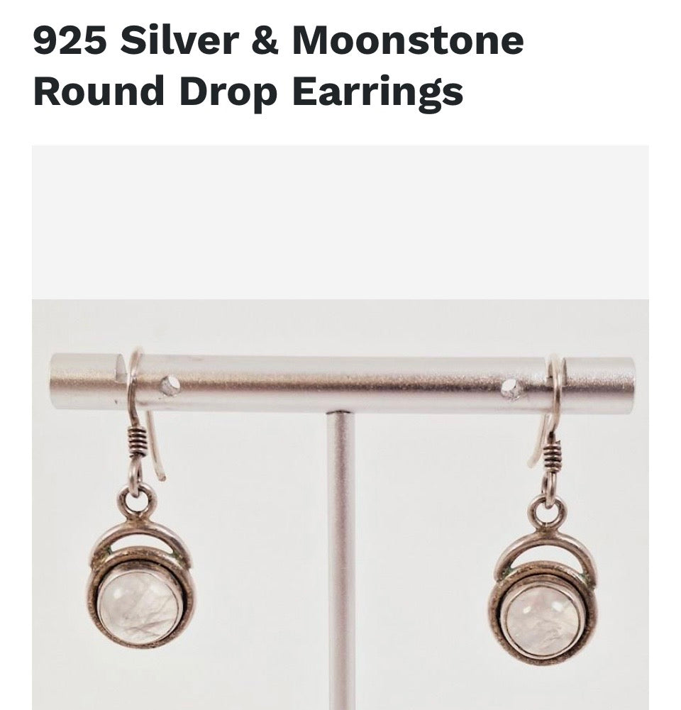 Sterling silver & natural moon stone hook earrings