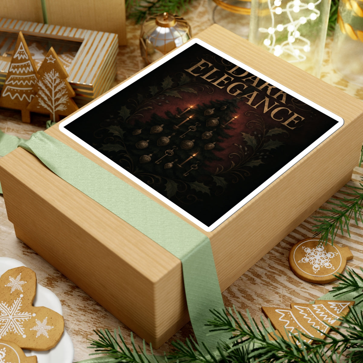 Dark Elegance Christmas Tree Sticker — Gothic Holiday Kiss-Cut Decal