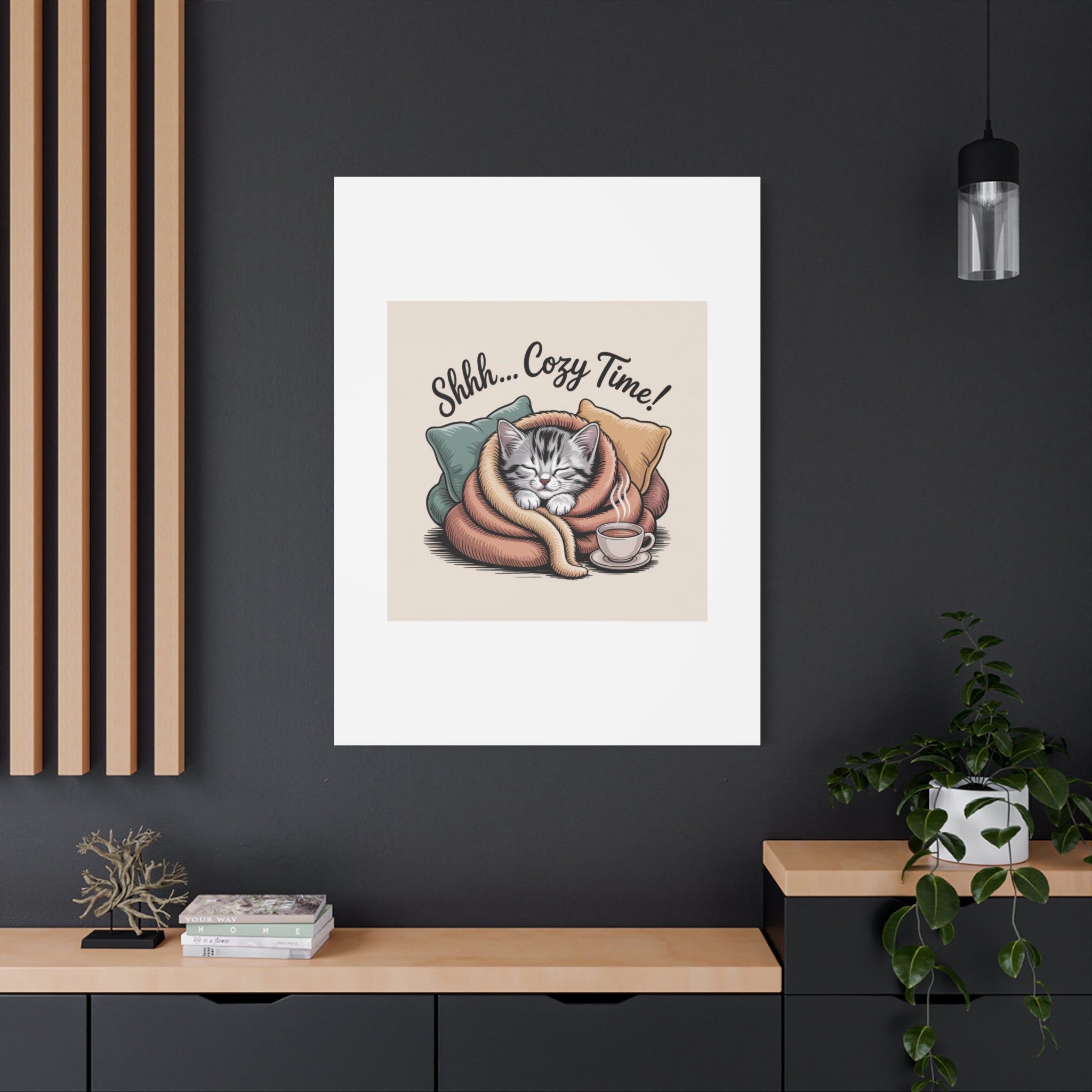Cozy Cat Canvas Print — "Shhh... Cozy Time!" Matte Stretched Wall Art