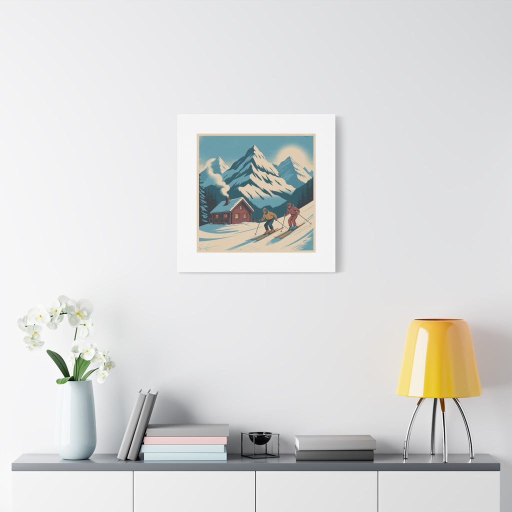 Retro Ski Mountain Canvas Print — Vintage Winter Cabin Art