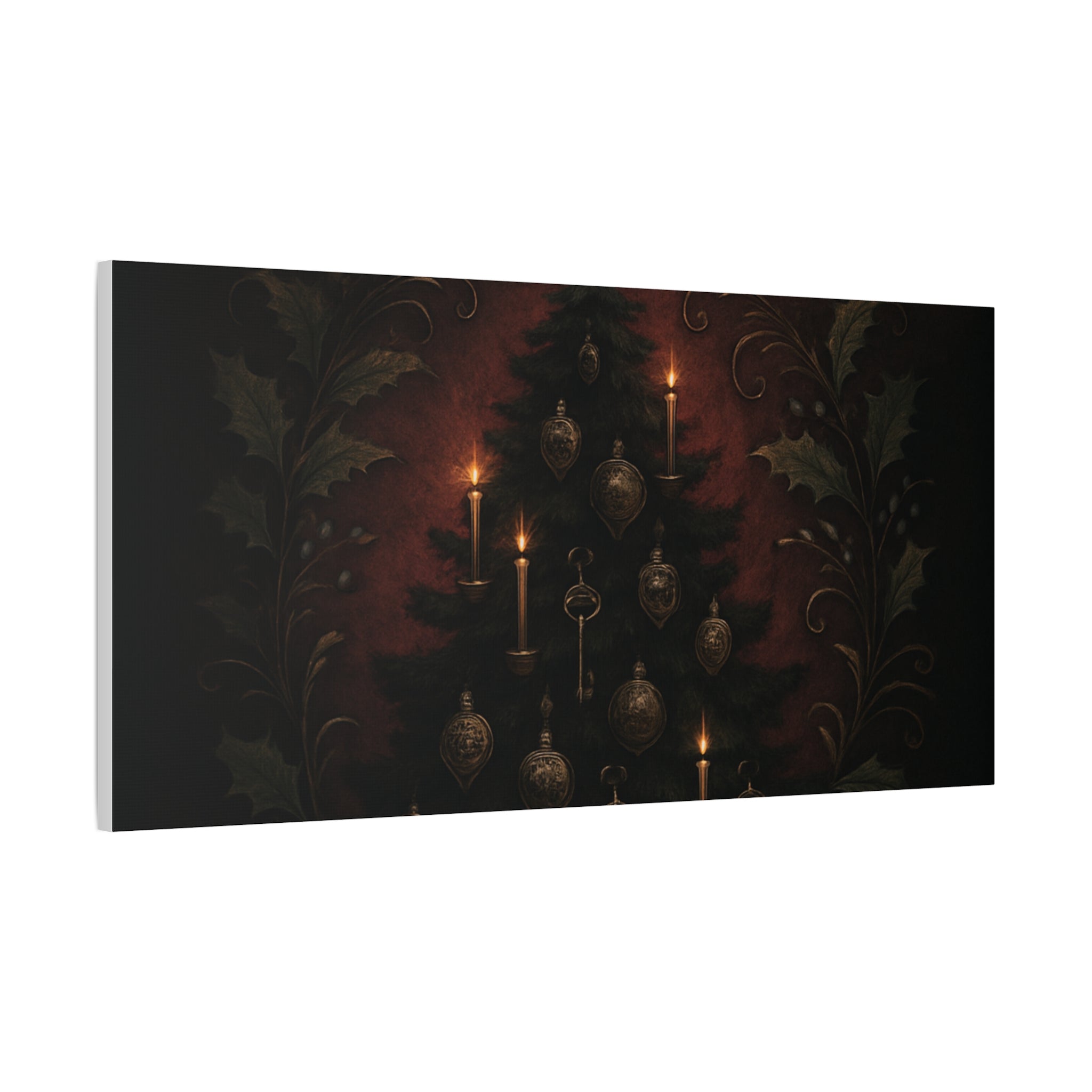 Elegance Christmas Canvas Wall Art — Vintage Candlelit Tree Matte Stretched Print