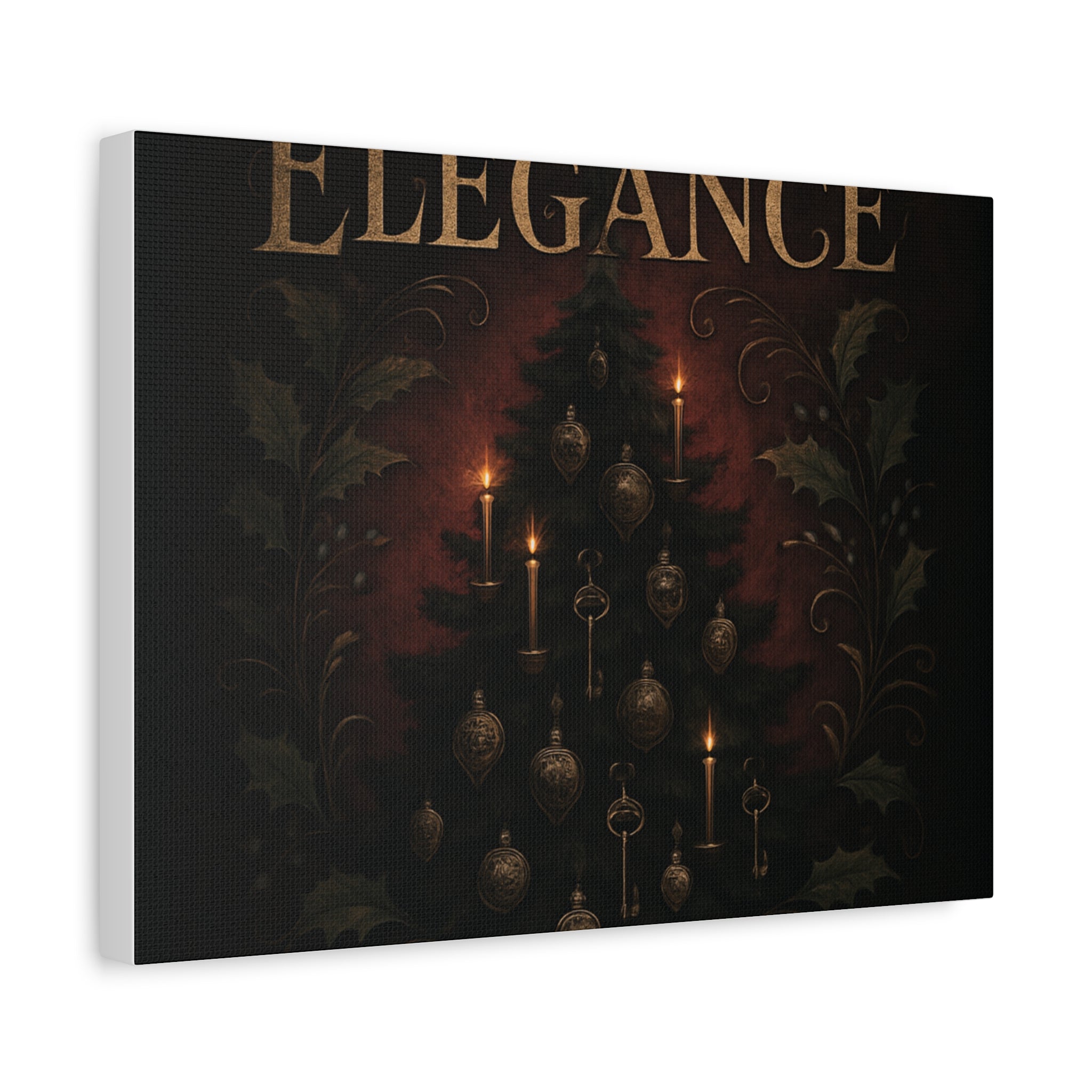 Elegance Christmas Canvas Wall Art — Vintage Candlelit Tree Matte Stretched Print