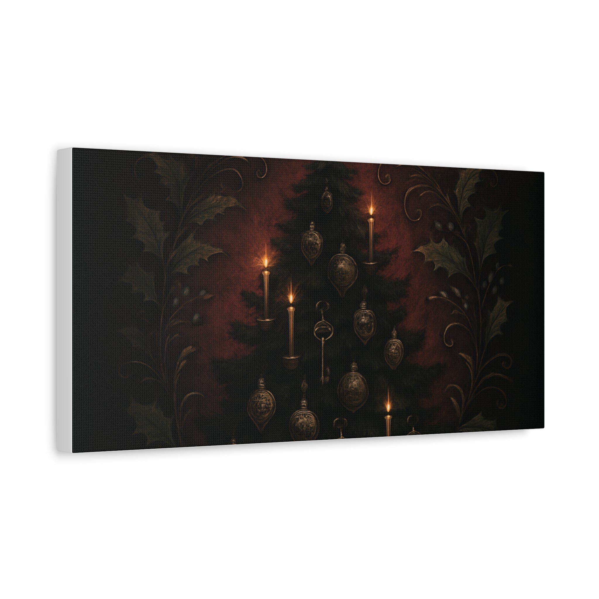 Elegance Christmas Canvas Wall Art — Vintage Candlelit Tree Matte Stretched Print
