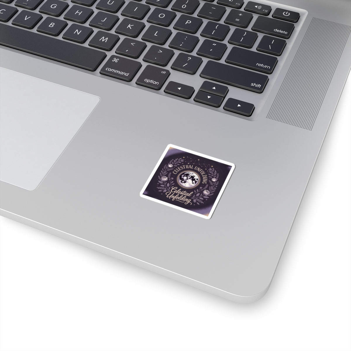 Celestial Unfolding Moon Sticker — Mystical Floral Laptop Decal