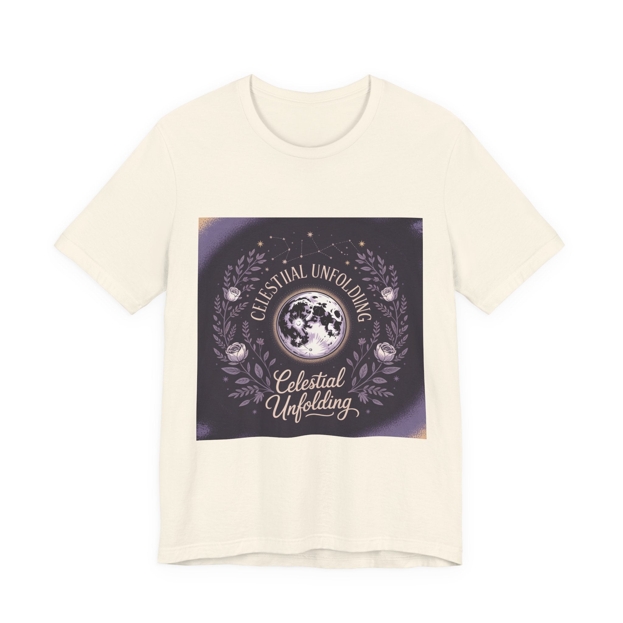 Celestial Unfolding Graphic Tee — Moon & Floral Astrology Shirt