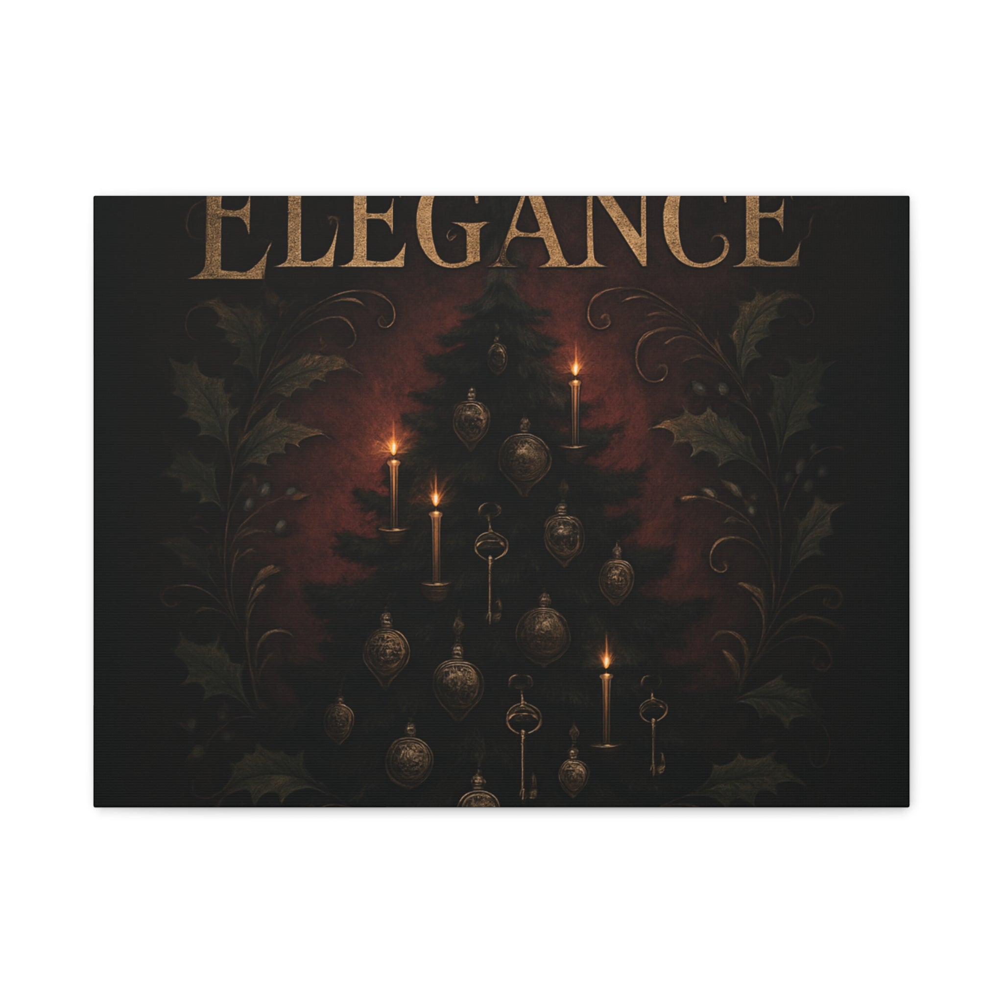 Elegance Christmas Canvas Wall Art — Vintage Candlelit Tree Matte Stretched Print