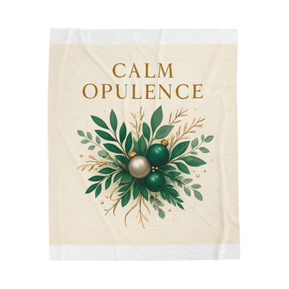 Velveteen Plush Blanket — "Calm Opulence" Green Botanical Holiday Throw