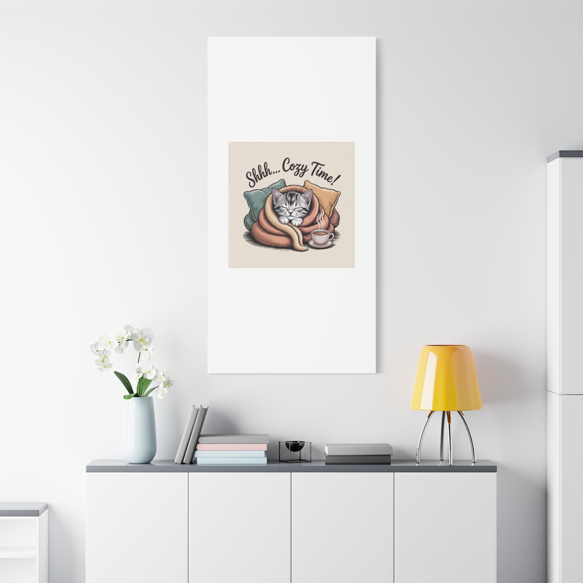 Cozy Cat Canvas Print — "Shhh... Cozy Time!" Matte Stretched Wall Art
