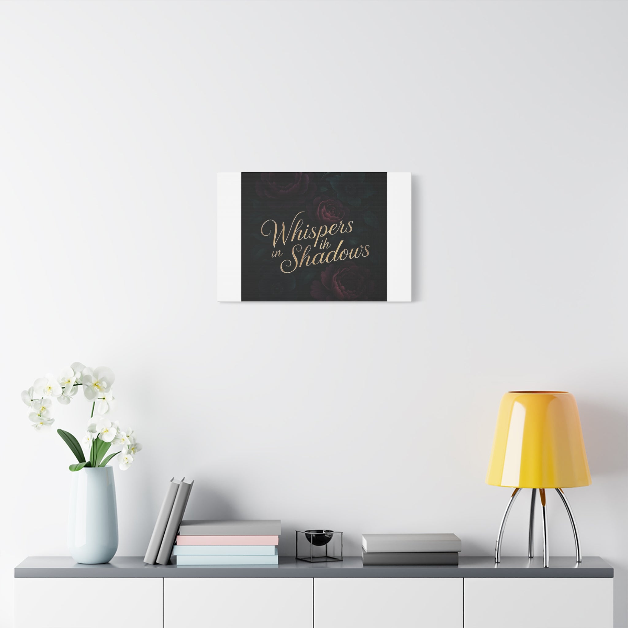 Canvas Wall Art — “Whispers in Shadows” Dark Floral Typographic Print
