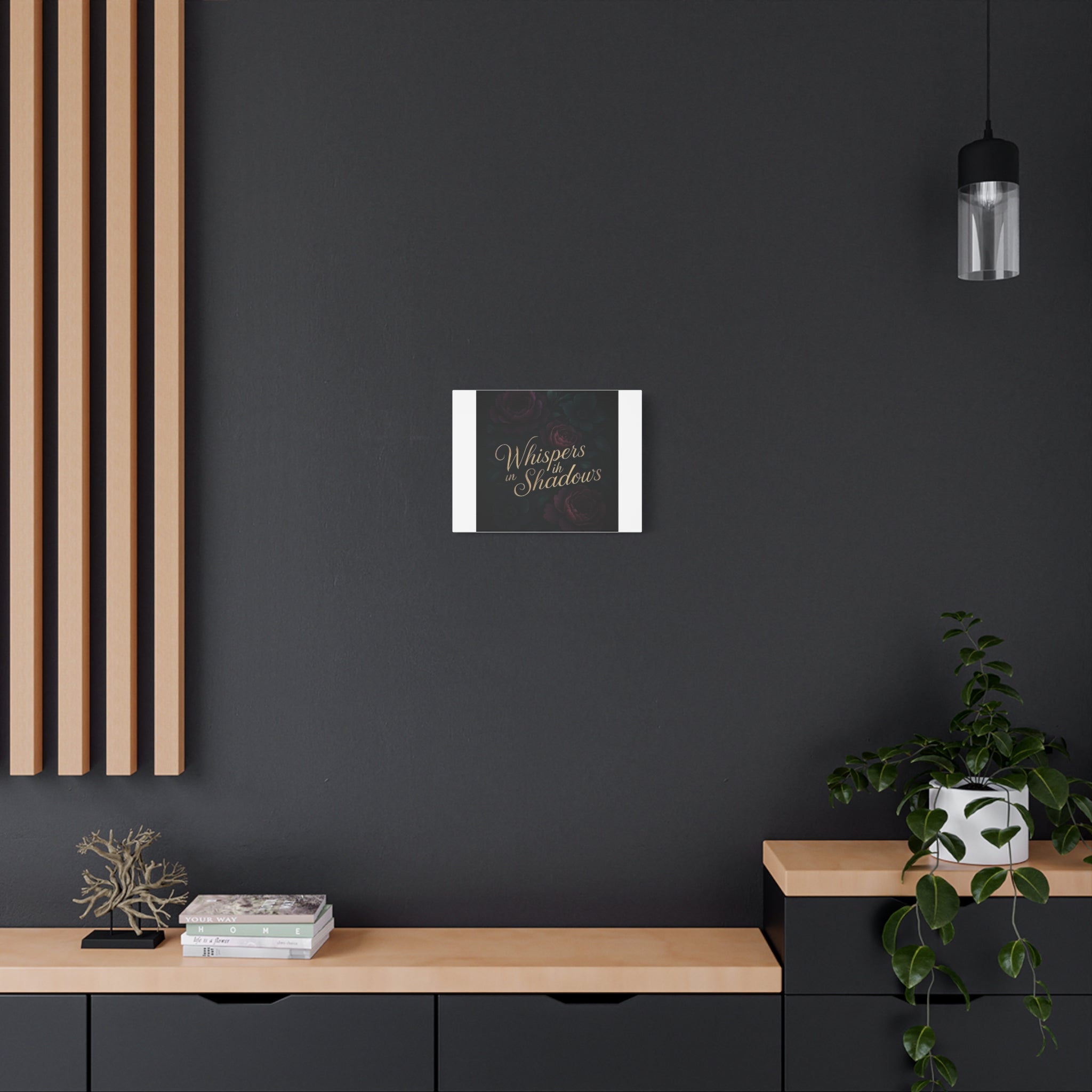 Canvas Wall Art — “Whispers in Shadows” Dark Floral Typographic Print