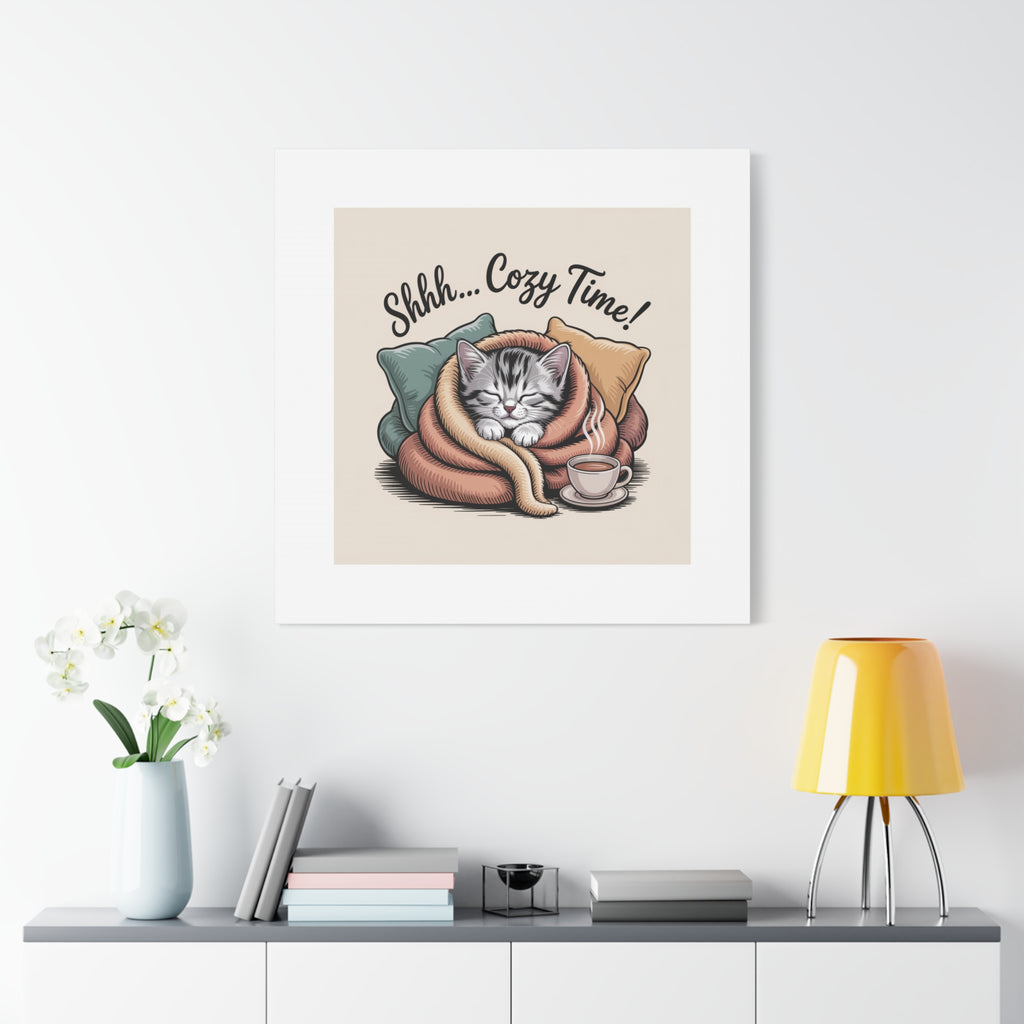 Cozy Cat Canvas Print — "Shhh... Cozy Time!" Matte Stretched Wall Art
