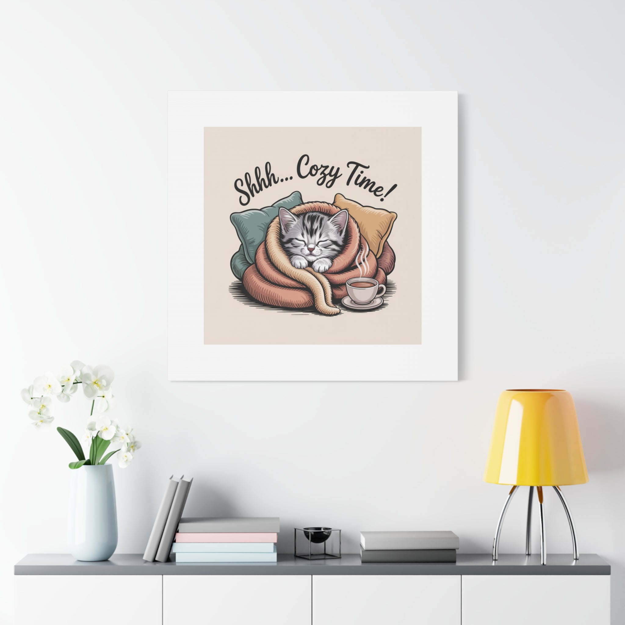 Cozy Cat Canvas Print — "Shhh... Cozy Time!" Matte Stretched Wall Art