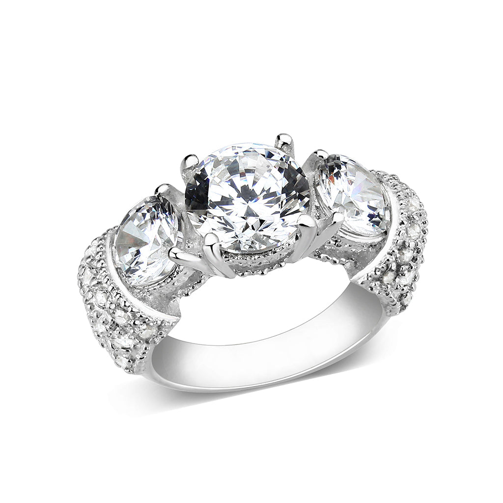 LO5S055- Sterling Silver Ring with CZ In Clear High Polished( NO Plating)