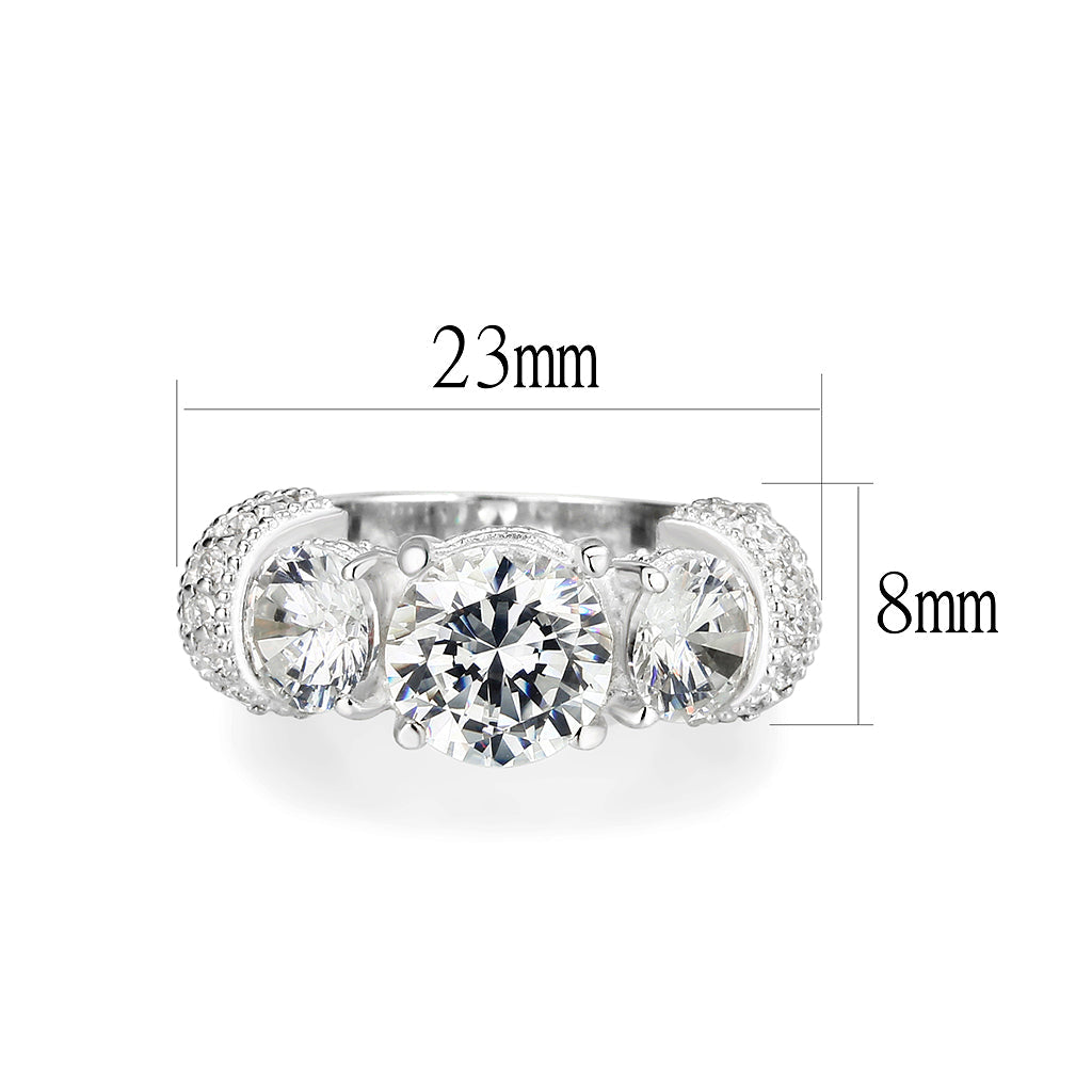 LO5S055- Sterling Silver Ring with CZ In Clear High Polished( NO Plating)