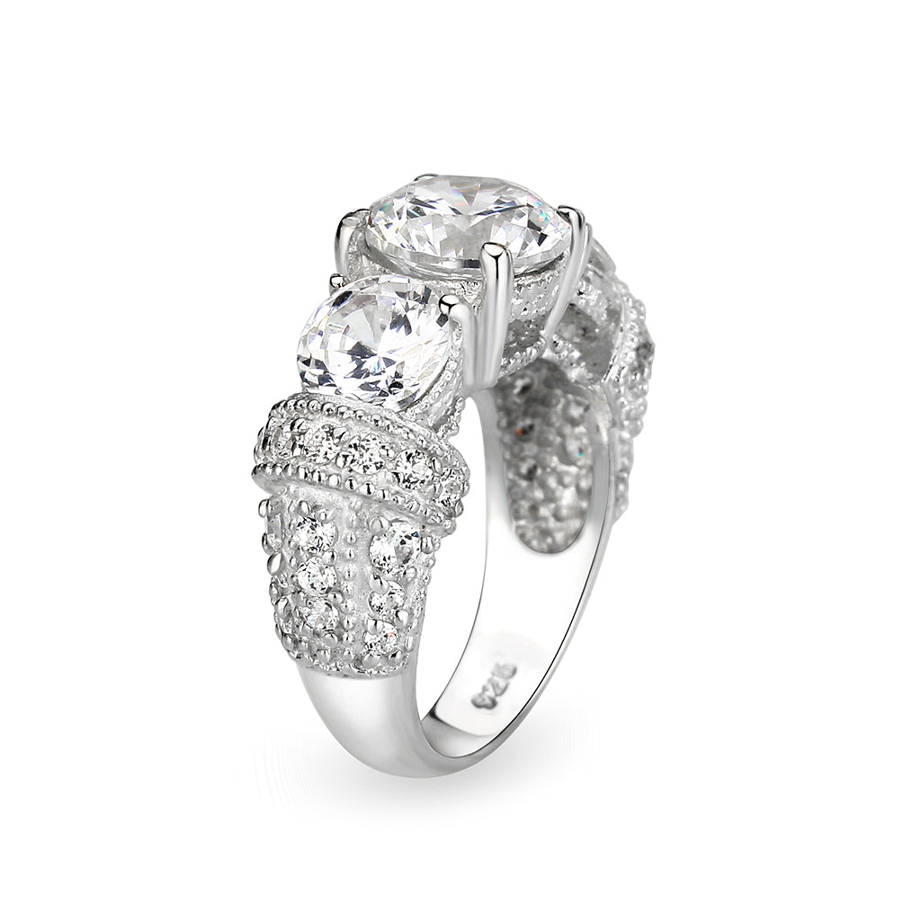 LO5S055- Sterling Silver Ring with CZ In Clear High Polished( NO Plating)