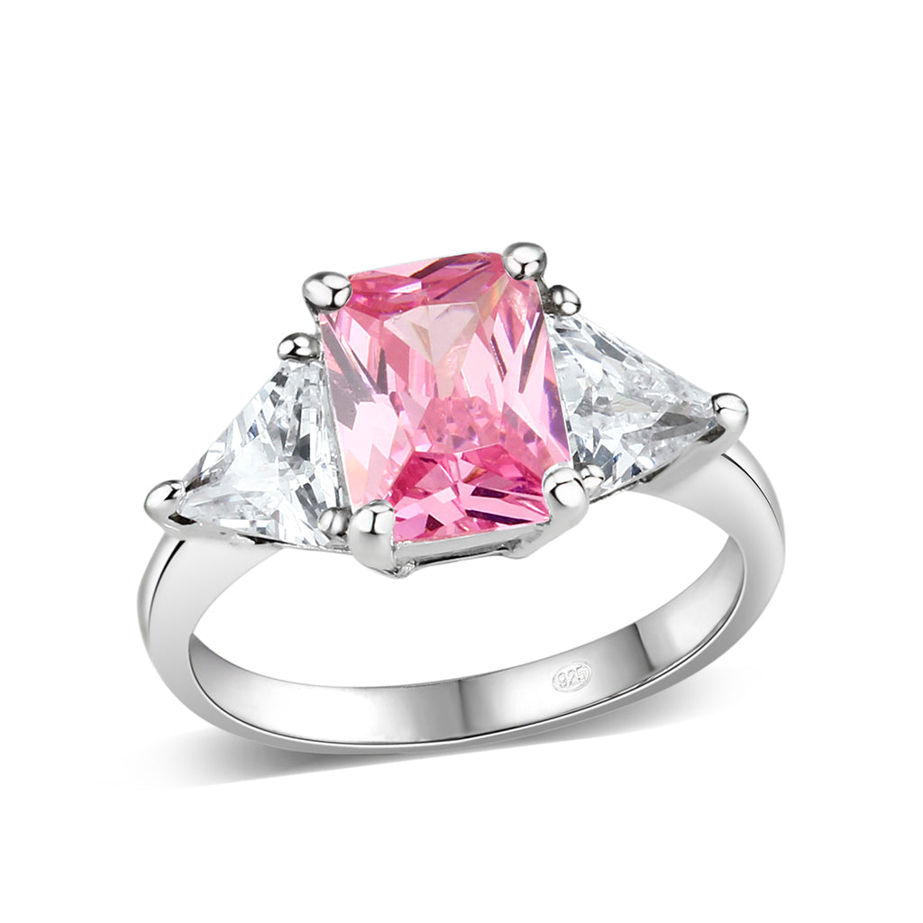 LO5S232- Sterling Silver Ring with CZ In Pink High Polished( NO Plating)
