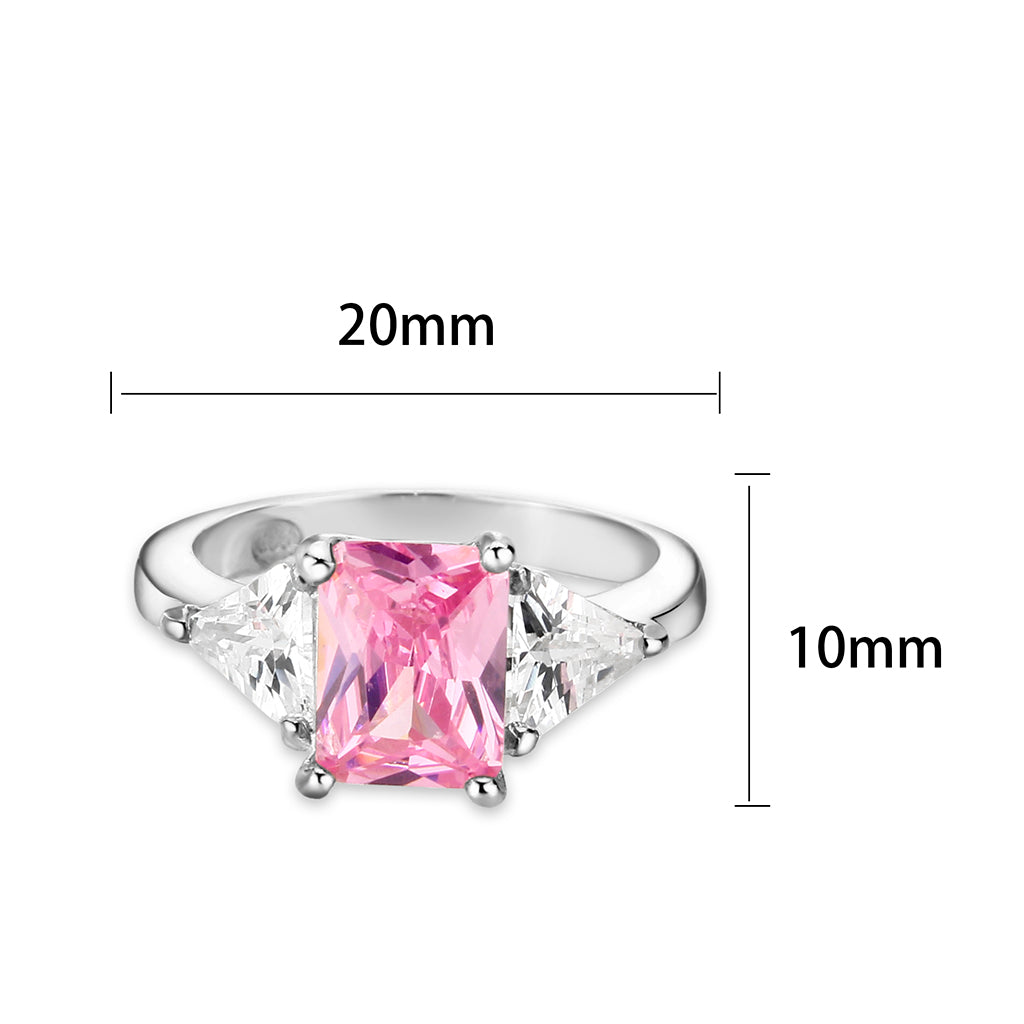 LO5S232- Sterling Silver Ring with CZ In Pink High Polished( NO Plating)