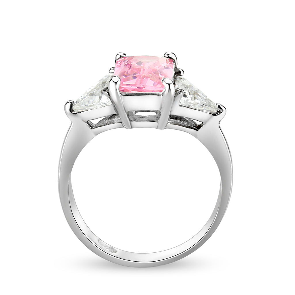 LO5S232- Sterling Silver Ring with CZ In Pink High Polished( NO Plating)