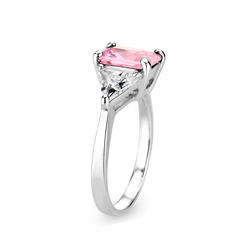 LO5S232- Sterling Silver Ring with CZ In Pink High Polished( NO Plating)