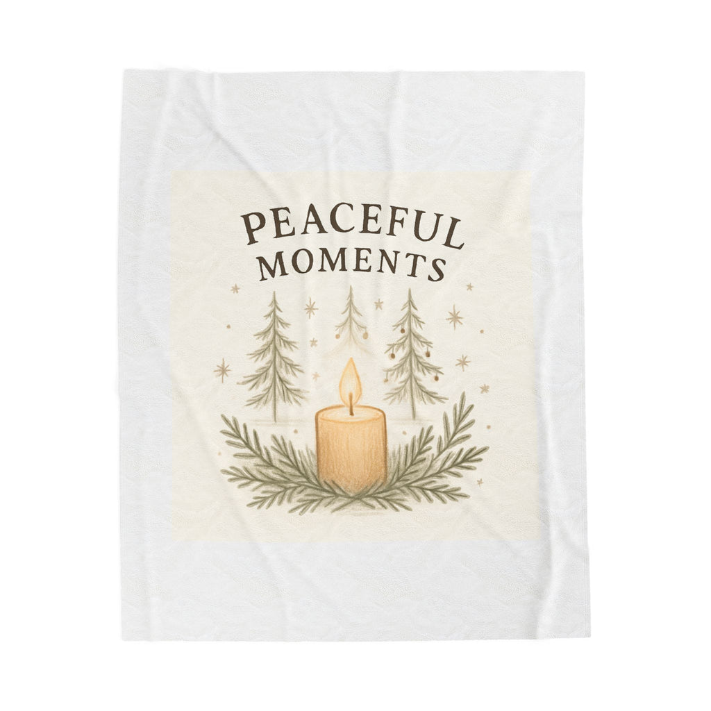 Peaceful Moments Velveteen Plush Blanket — Cozy Candle & Pine Winter Throw