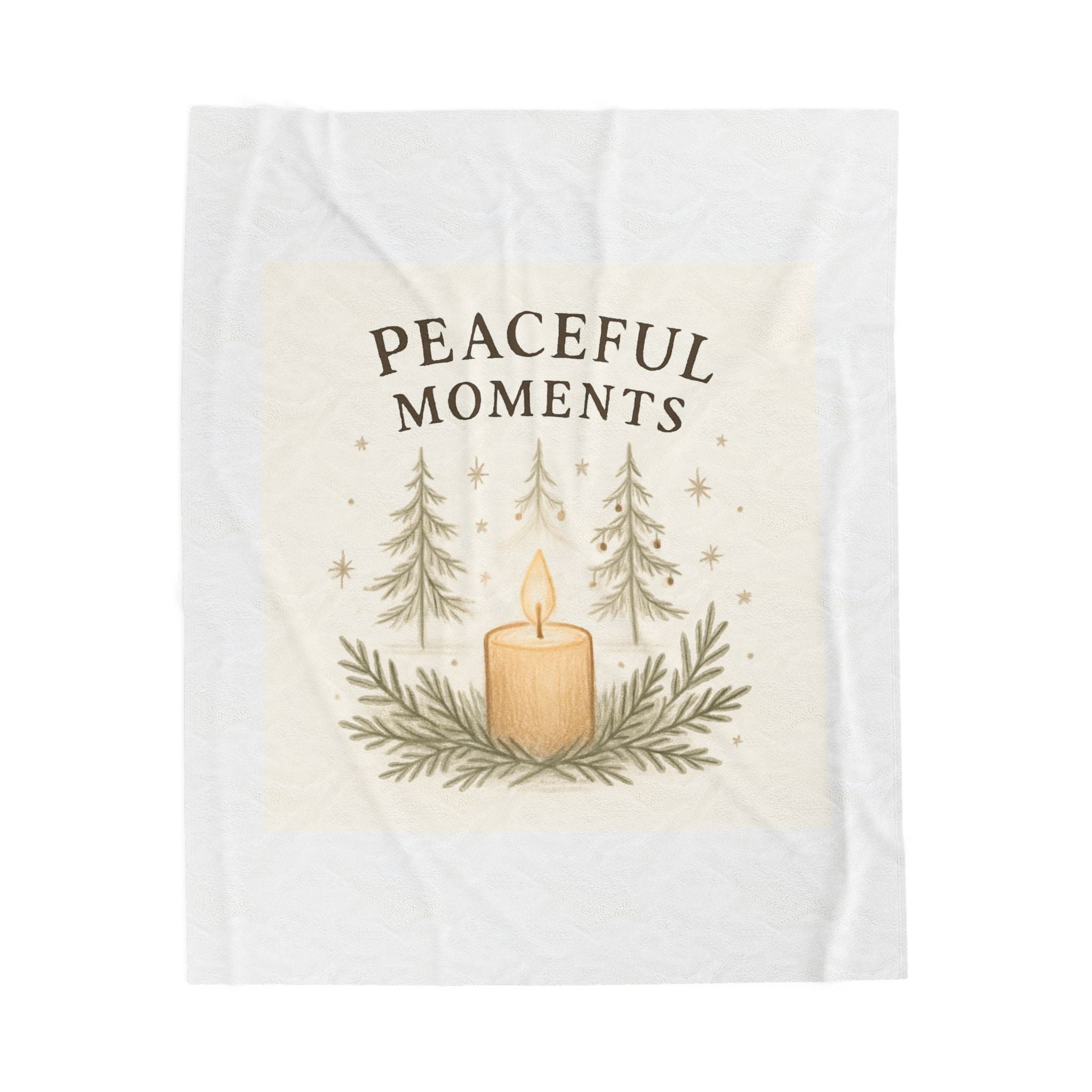 Peaceful Moments Velveteen Plush Blanket — Cozy Candle & Pine Winter Throw