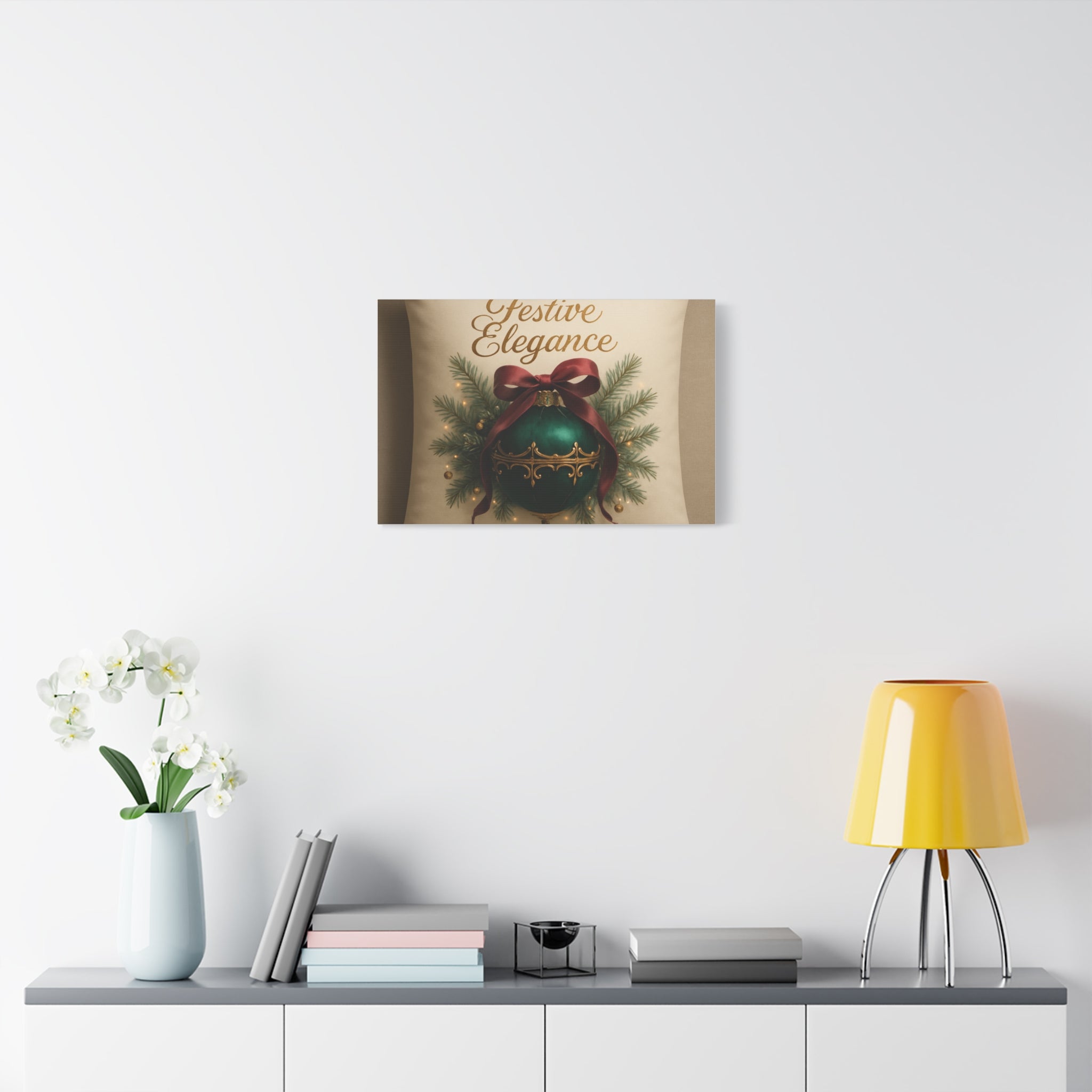Festive Elegance Christmas Canvas Wall Art — Green Ornament Holiday Decor