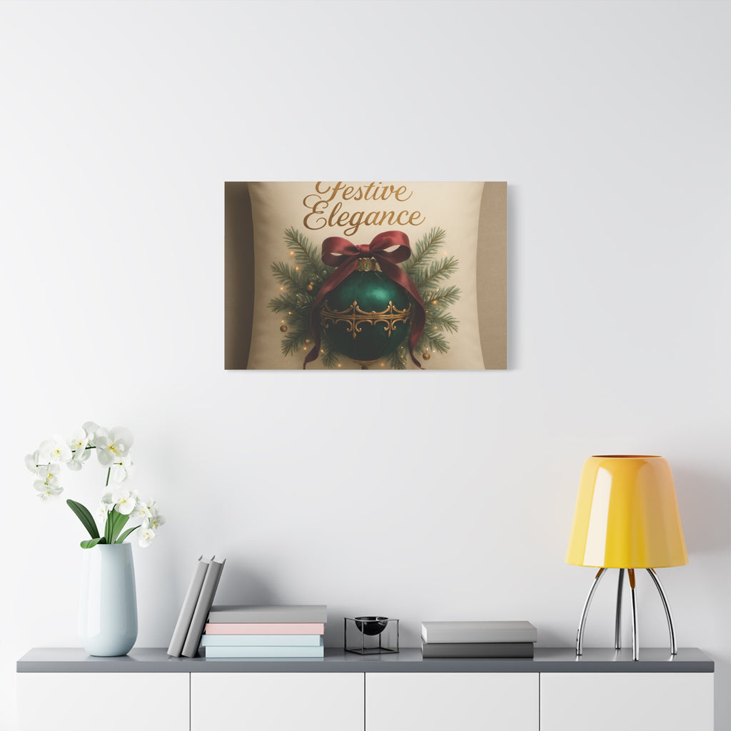 Festive Elegance Christmas Canvas Wall Art — Green Ornament Holiday Decor