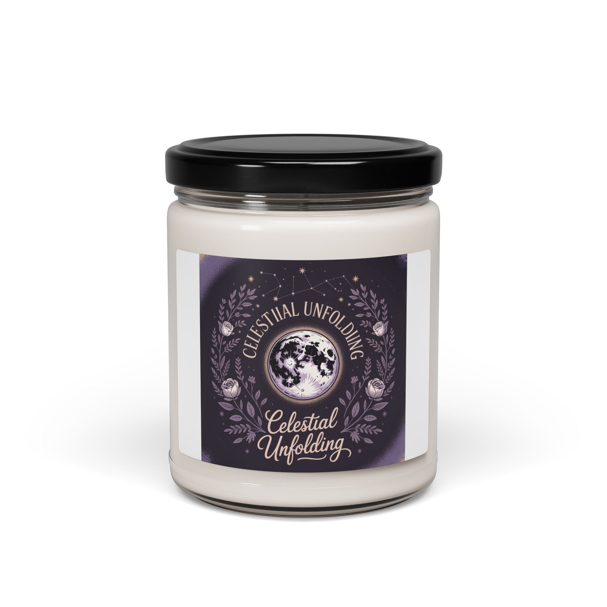 Celestial Unfolding Soy Candle — 9oz Scented Jar (Moon & Floral Aromas)